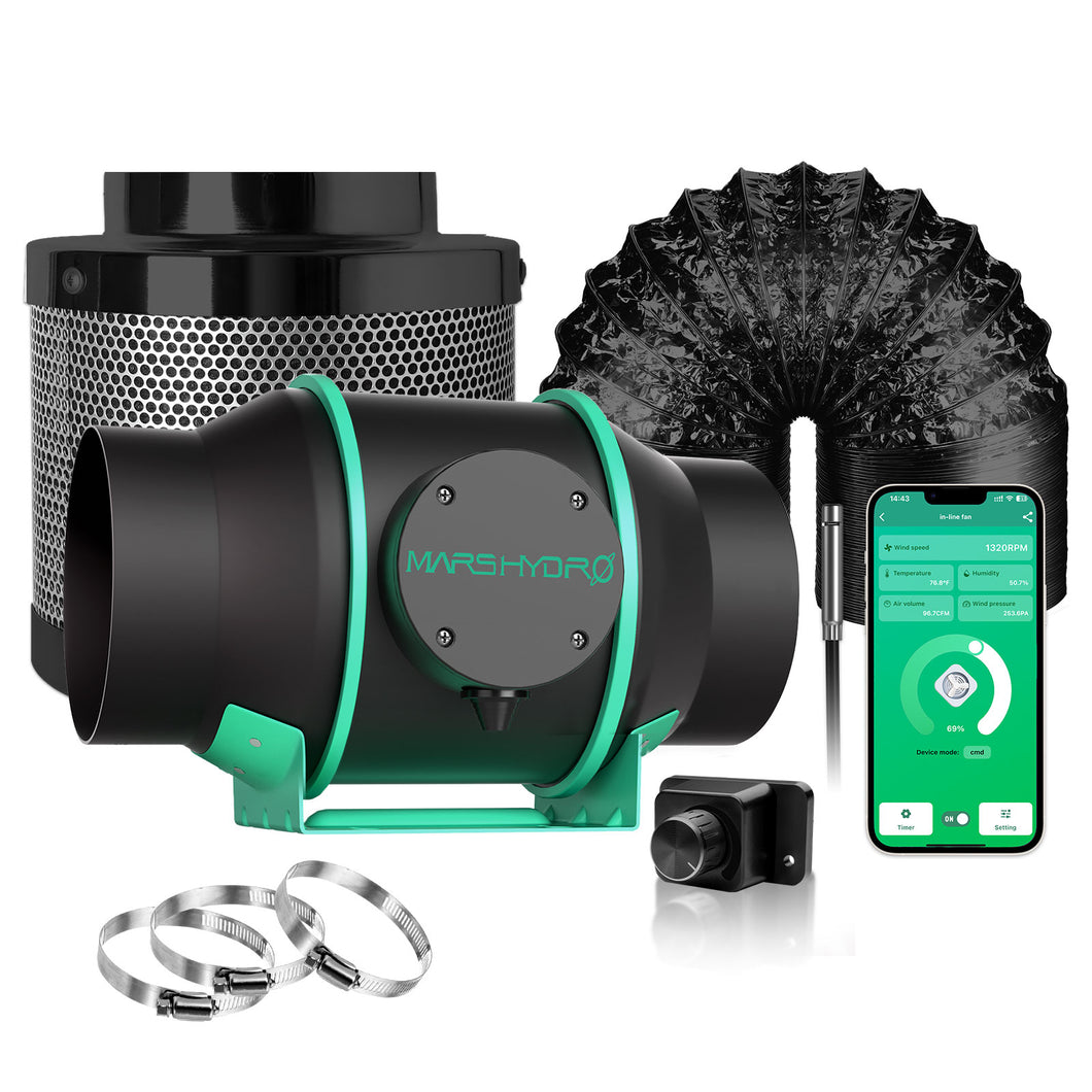 Mars Hydro iFresh 6-Inch Smart Inline Duct Fan and Carbon Filter Combo with Speed Controller